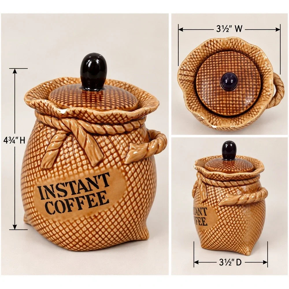 Vintage Lefton Instant Coffee Canister Basket Weave Ceramic Japan 2121